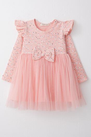 Breeze Langärmliges Tüllkleid Mit Blumenmuster Für 1,5–5 Jahre Alte Mädchen – Lachsfarben