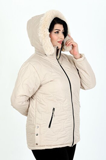 By Alba Collection Women's Ecru Wool Quilted Plus Size Coat