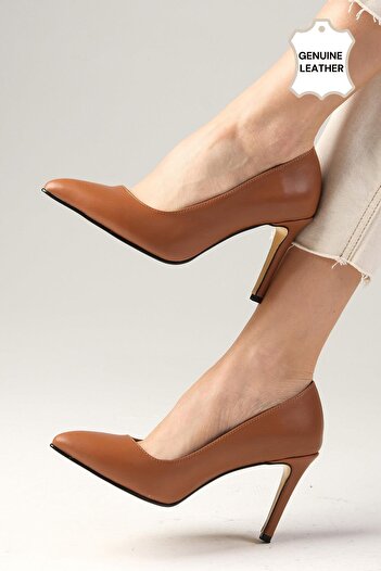 Mio Gusto Elora Genuine Leather Tan Color Women's Stiletto Shoes