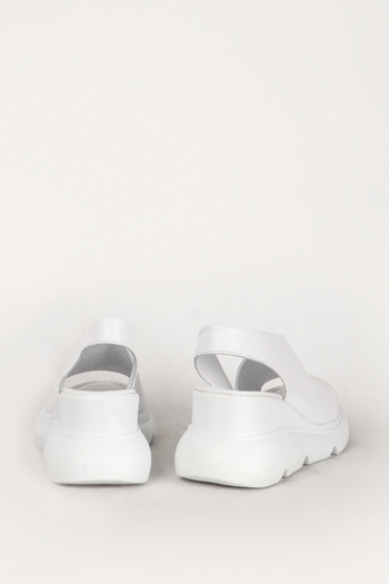 Dericlub Comfortable Women's Sandals - Wedge Sole, Strappy, Genuine Leather Zy 7712 White