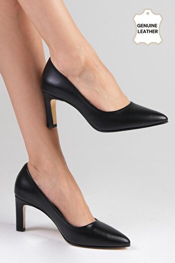 Mio Gusto Beliz Genuine Leather Black Color Women's Stiletto Shoes