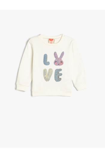 Koton Sweatshirt Rose Gold Sequin Detailed Crew Neck Cotton