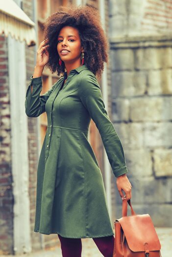 Los banditos Boat Neck Gather Detailed Long Sleeve Casual Dress