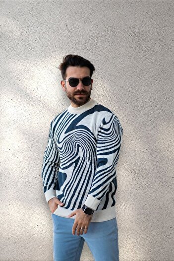 BİRBEYSTORE Illusion Patterned Men's Knitwear Sweater