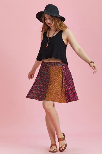 Los banditos Floral Print Patchwork Piece Large Size Skirt