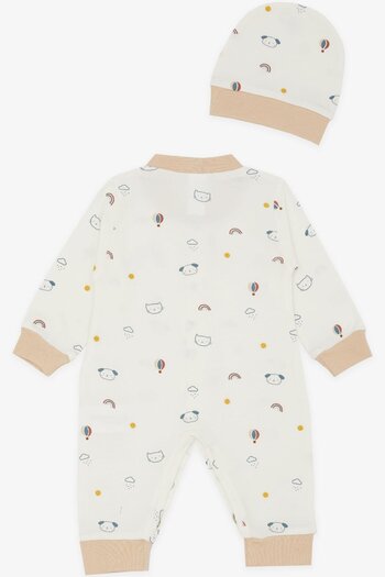 Breeze Baby Boy Jumpsuit Sky Themed Animal Patterned 0-3 Months-6 Months, Ecru