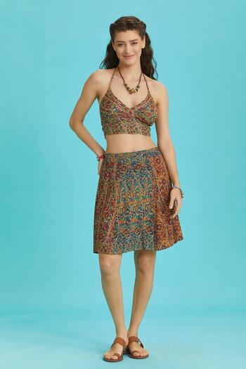 Los banditos Shawl Pattern Piece Stitched Bohemian Mini Skirt