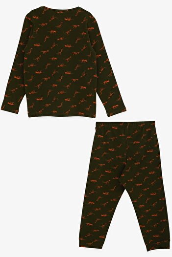 Macawi Boy's Pajama Set, Dinosaur Patterned, Age 3-7, Dark Green