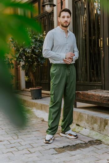 Los banditos Men's Relaxed Fit Trousers with Elastic Waist and Leg Pockets