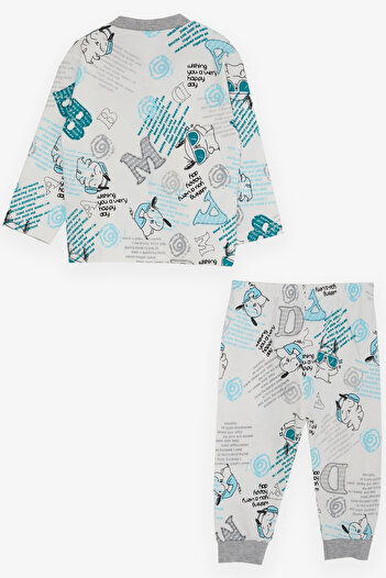 Breeze Baby Boy Pajama Set, Text Patterned, 4 Months-1 Years, Ecru