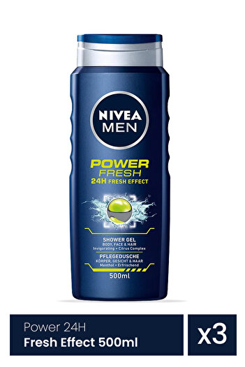 NIVEA Men Power 24H Fresh Effect 3 Pieces x 500ml