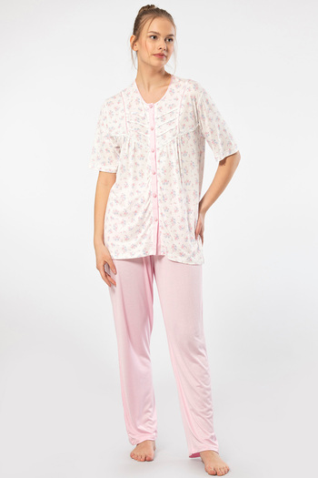 TÜREN 3370 Women's Plus Size Short Sleeve Pajama Set-Pink