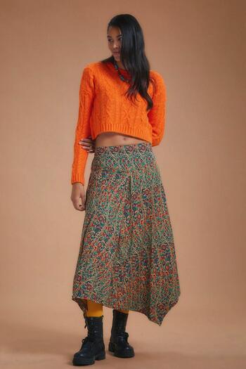 Los banditos Ethnic Patterned Skirt with Bias Detail and Asymmetrical Cut