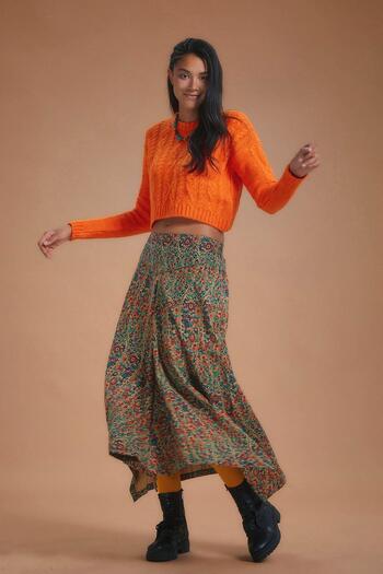 Los banditos Ethnic Patterned Skirt with Bias Detail and Asymmetrical Cut