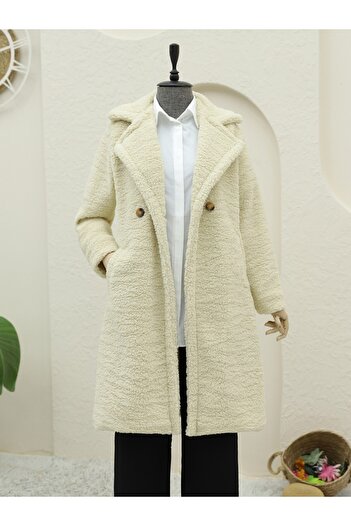 HİJABAYA Double Button Lined Side Pocket Plush Coat