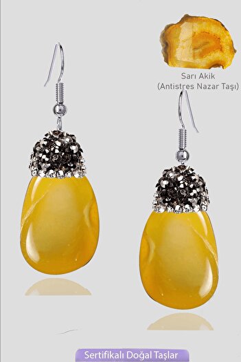 Erilsa Certified Zircon Stone Model Raw Yellow Agate Stone Earrings