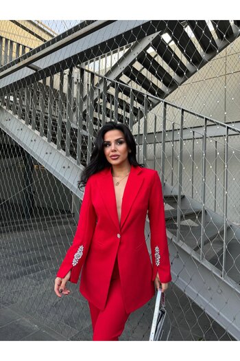 Bella Breeze Women's Stone Detailed Jacket Pants Suit