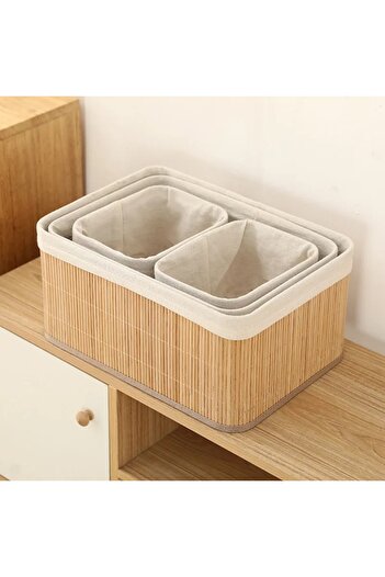 BLUE SİDE 4lü Pinterest Stil Hasır Sepet Saklanabilir Model Saklama Sepeti Organizer Sepeti