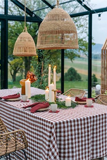 EVYA Gingham Duck Linen Tablecloth 130X170 cm Stain Resistant Fabric 4-6 People