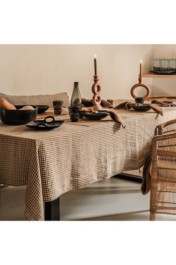 EVYA Gingham Duck Linen Tablecloth 130X170 cm Stain Resistant Fabric 4-6 People