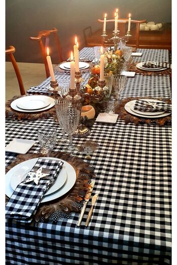 EVYA Gingham Duck Linen Tablecloth 130X170 cm Stain Resistant Fabric 4-6 People