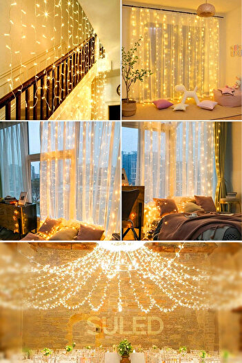 SULED Perde Led Işık 144 Ledli 2x2 Metre 220v Fişli Iç Ve Dış Mekan Ambiyans Süsleme Ve Dekor Led Işık