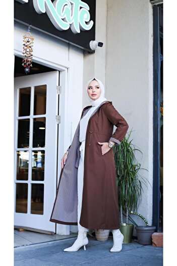 Marjinal City Brown Full Length Striped Trench Coat