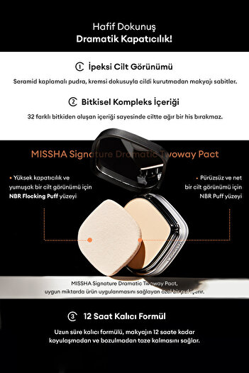 Missha Islak ve Kuru Kullanıma Uygun Mineral Pudra Signature Dramatic Twoway Pact No.21 Vanilla SPF 25/PA++