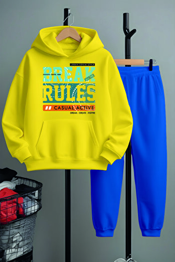 MYADA Urban Denim Style Break Rules Printed Bottom Top Tracksuit Set 22492