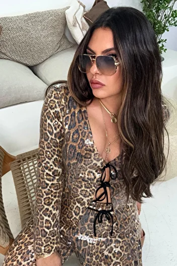 Sohotique By P Tan Leopard Sequined Lace up Jacket