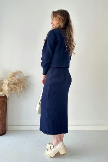 MaziButik Short Sweater Knitwear Dress Navy Blue