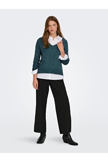 JDY Jdyelanora - V-Neck Pullover Kent Noos 15207823   Atlantic Deep L/S