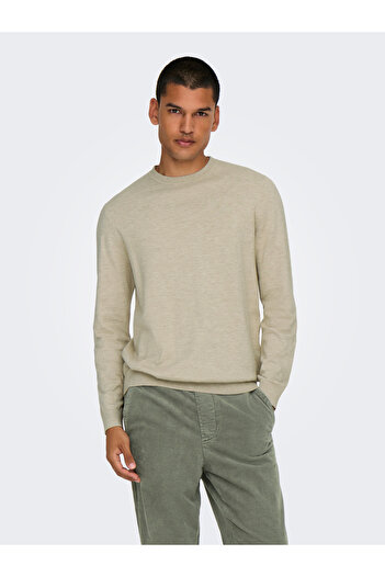 Only & Sons Onsloui Reg 12 Mel Crew Knit Noos 22029951 Oatmeal