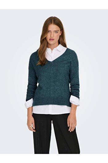JDY Jdyelanora - V-Neck Pullover Kent Noos 15207823   Atlantic Deep L/S