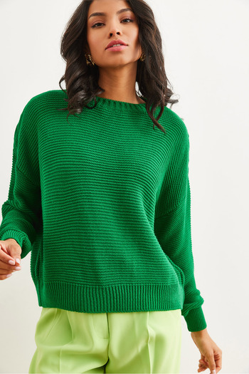 Olalook Pulover de damă, verde, cu gât de bicicletă, tricot, KZK- 19000870