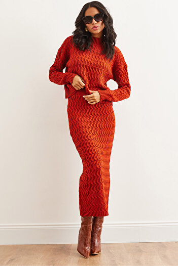 Olalook Women's Brick Hair Knit Bottom Top Knitwear Set Tkm- 19000315
