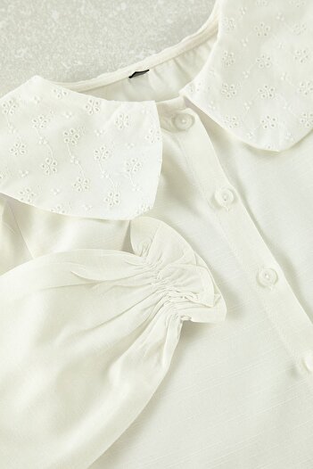 TRENDYOLKIDS White Cotton Girl's Baby Collar Woven Shirt Tkdaw25Go00012