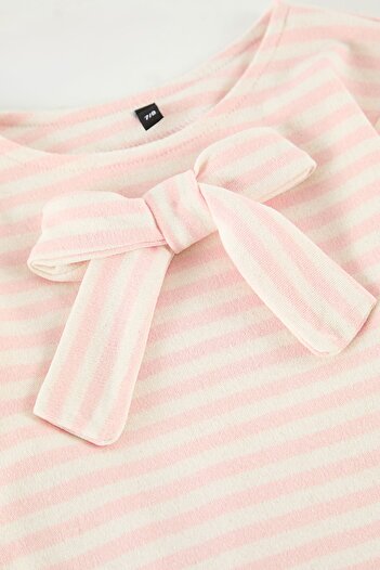 TRENDYOLKIDS Dusty Rose pamut csíkos pulóver és melegítőnadrág szett lányoknak - TKDAW25AU00053