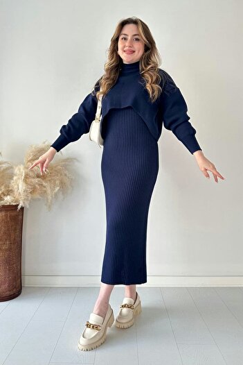 MaziButik Short Sweater Knitwear Dress Navy Blue