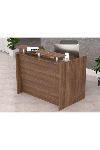 Mahmayi Modern Reception Desk with Wooden Top Desk Office Reception Table-120Cm (Dark Brown)