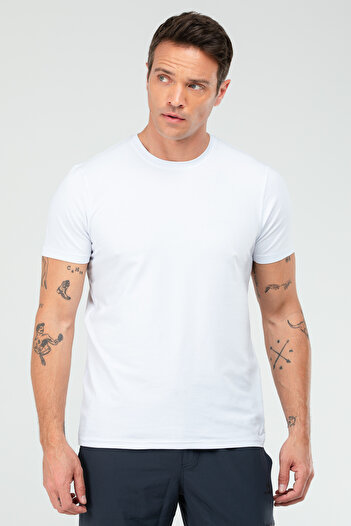 speedlife White Regular Cotton Crew Neck Short Sleeve Basic Men's T-Shirt Xf1708