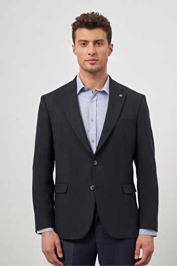 İmza Темно-синій однотонний комір 4 Drop Comfort Fit Classic піджак 1002245157