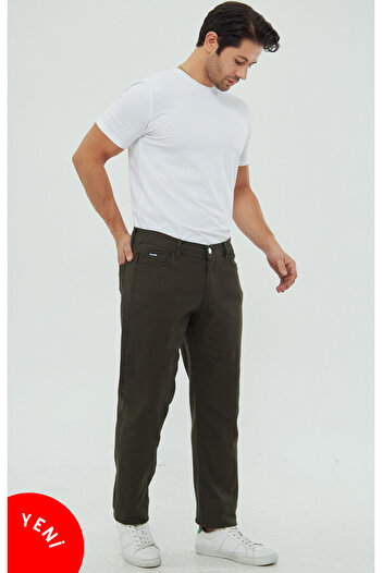 Polviton Ανδρικό λινό χακί Basic παντελόνι - Stretchy Chino