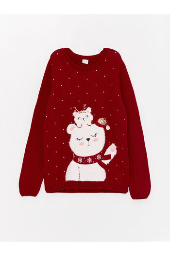 LC Waikiki LCW Kids Crew Neck Embroidered Long Sleeve Girl's Knitwear Sweater