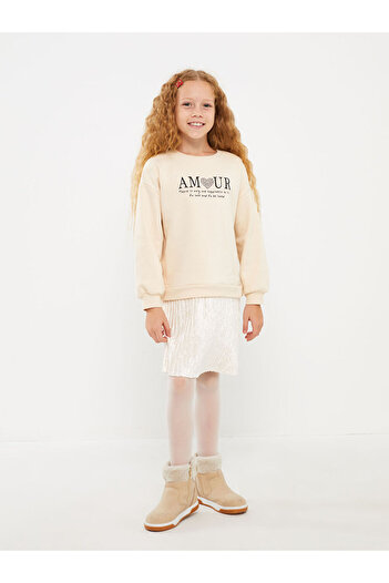 LC Waikiki Crew Neck Printed Long Sleeve Girl's Dress