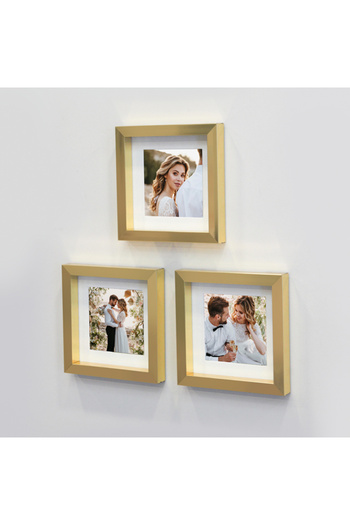 Genel Markalar Yapışkanlı Sök-tak Paspartulu Altın 14x14cm Pola Kare Fotoğraf Çerçevesi - 3'lü paket