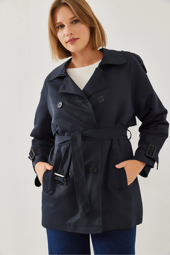 Bianco Lucci Women's Epaulettes Detail Intermediate Trench Coat 2489 60351163