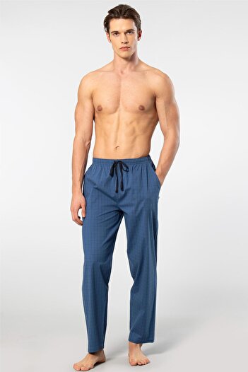Cacharel Ekoseli Erkek Tek Alt Pijama, Cep Detaylıdır, %95 pamuk %5 Likralı