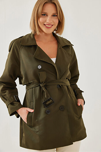 Bianco Lucci Women's Epaulettes Detail Intermediate Trench Coat 2489 60351163