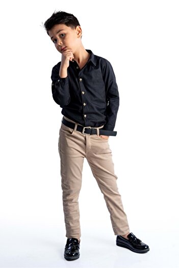 Mnk Baby&Kids Stylish Shirt Gabardine Trousers Boy Set Mnk0422 Black - Beige
